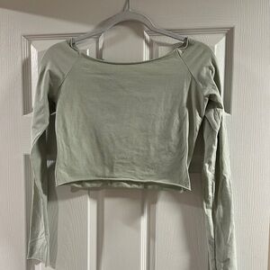 Sage Green Long Sleeve Crop Top
